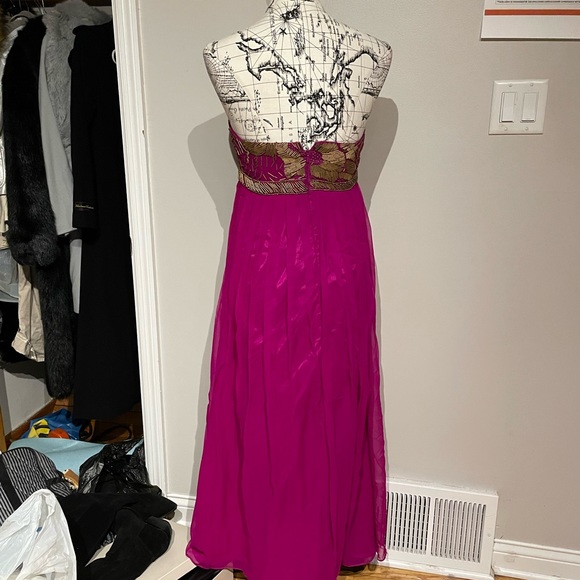 Camille La vie Fuchsia Silk Formal Evening bead overlay Colorful Bright pleated - Picture 3 of 10